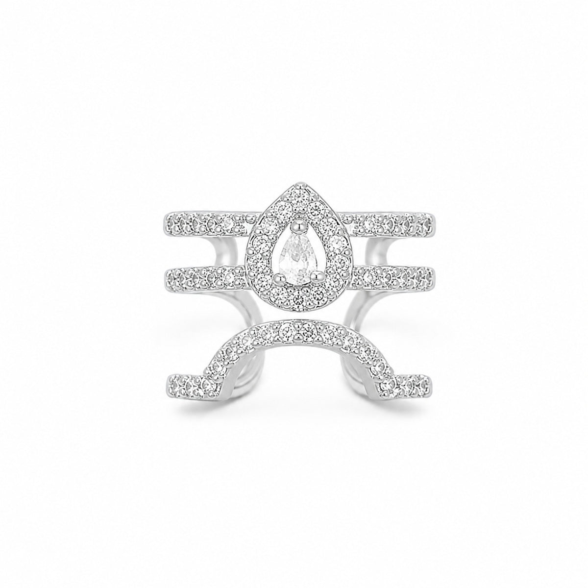 Bague bout de doigt goutte à strass argentée
