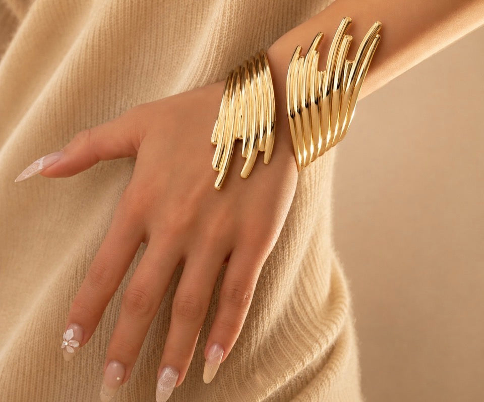 Bracelet manchette Éclipse doré – Ajustable