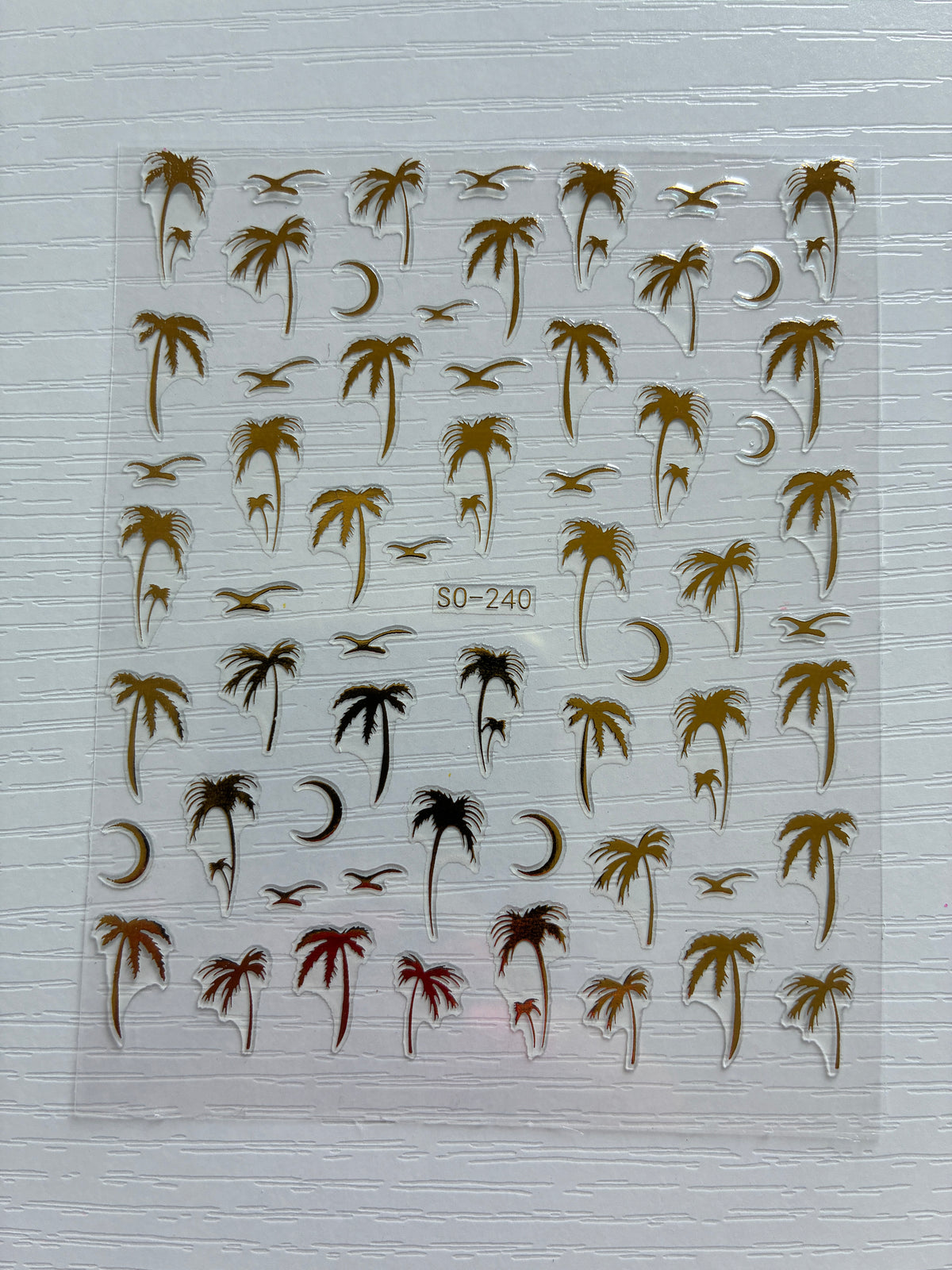 Stickers pour ongles – Palmiers dorés, oiseaux et lunes