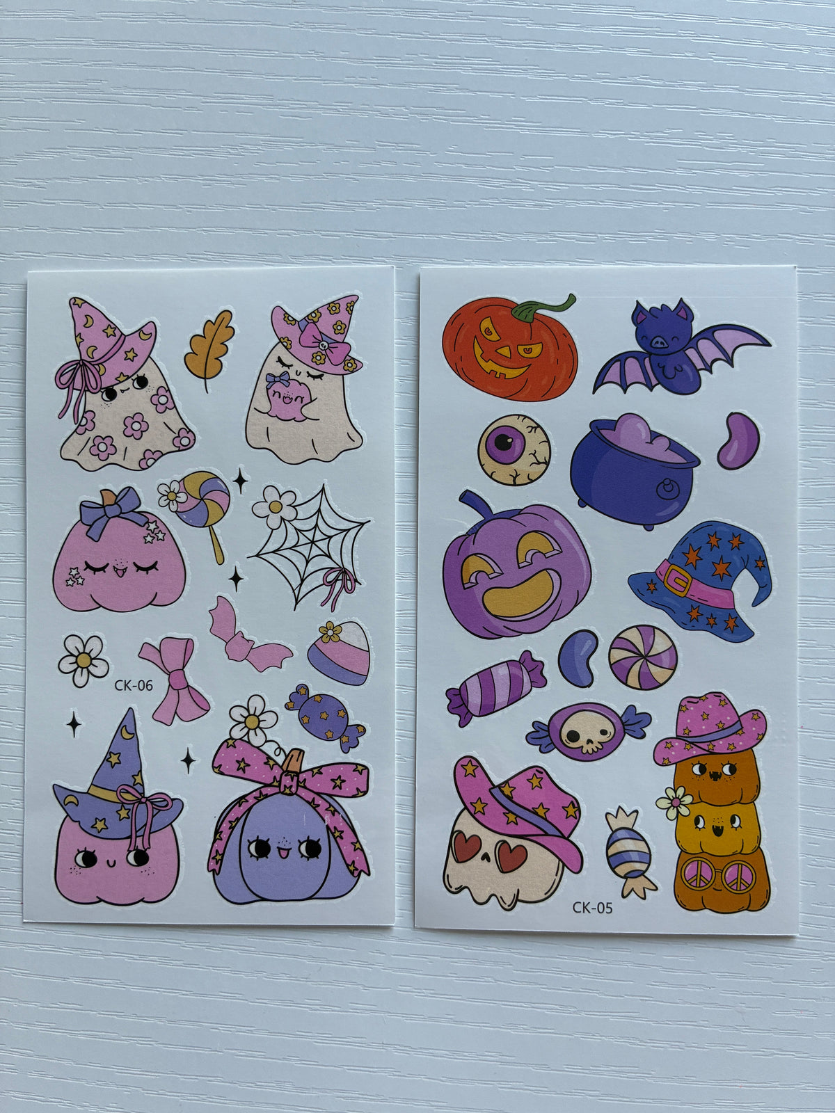 Tatouages éphémères Halloween 05-06 – Lot 2 planches – Citrouilles Fantômes Sorcière
