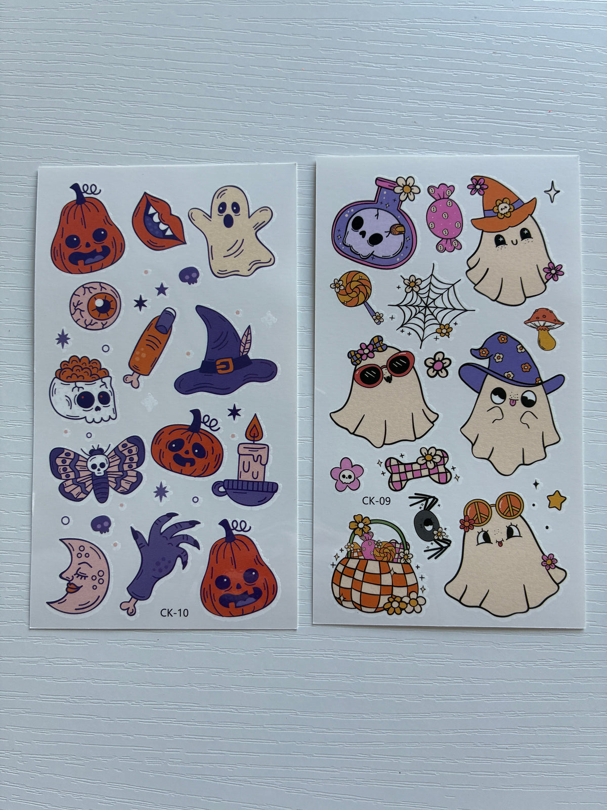 Tatouages éphémères Halloween 09-10 – Lot 2 planches – Fantômes Citrouilles Sorcière