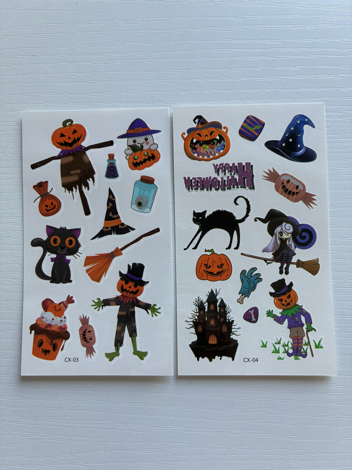 Tatouages éphémères Halloween CX 03-04 – Lot 2 planches – Citrouilles Sorcières Chats