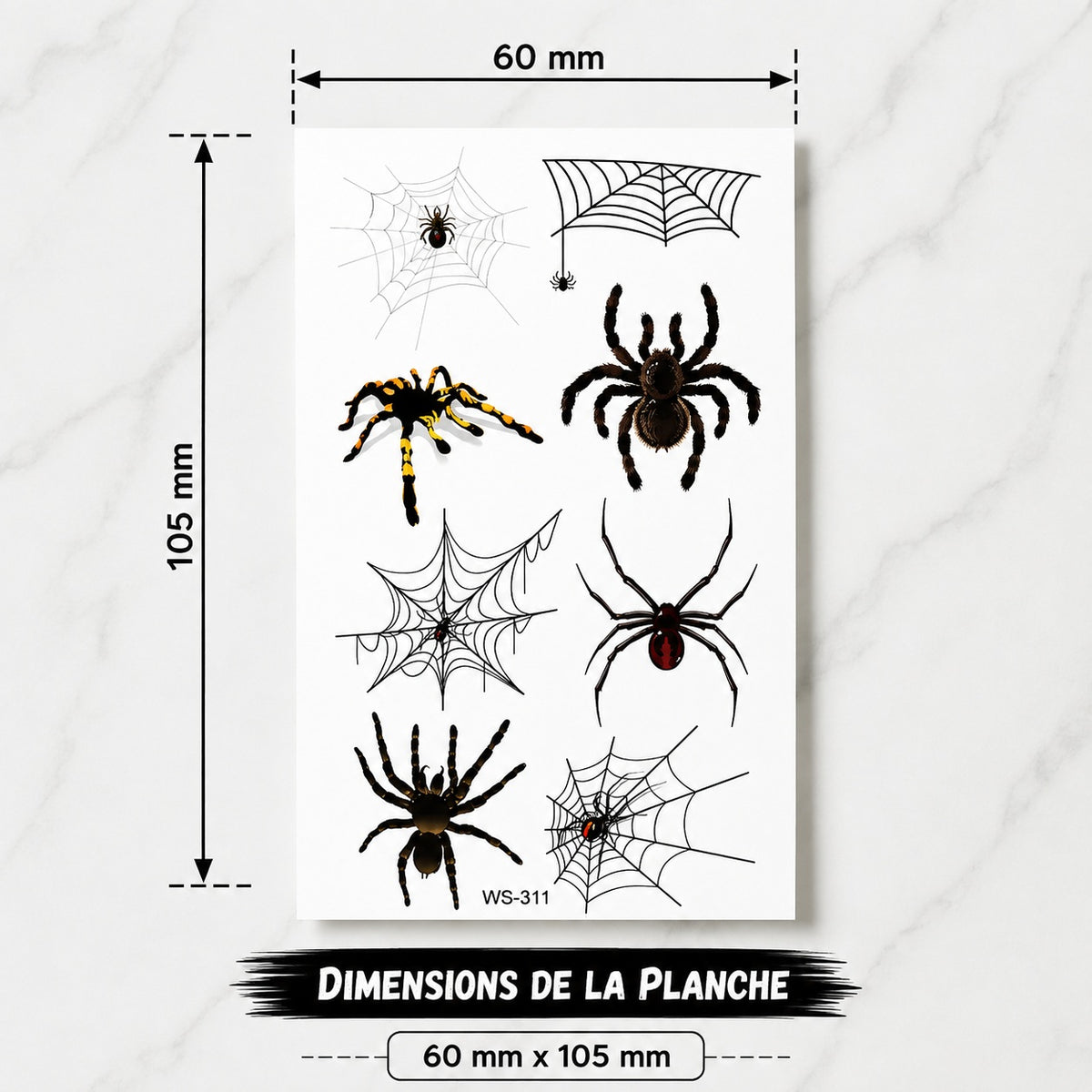 Planche de tatouages éphémères Tarentules & Araignées – Halloween