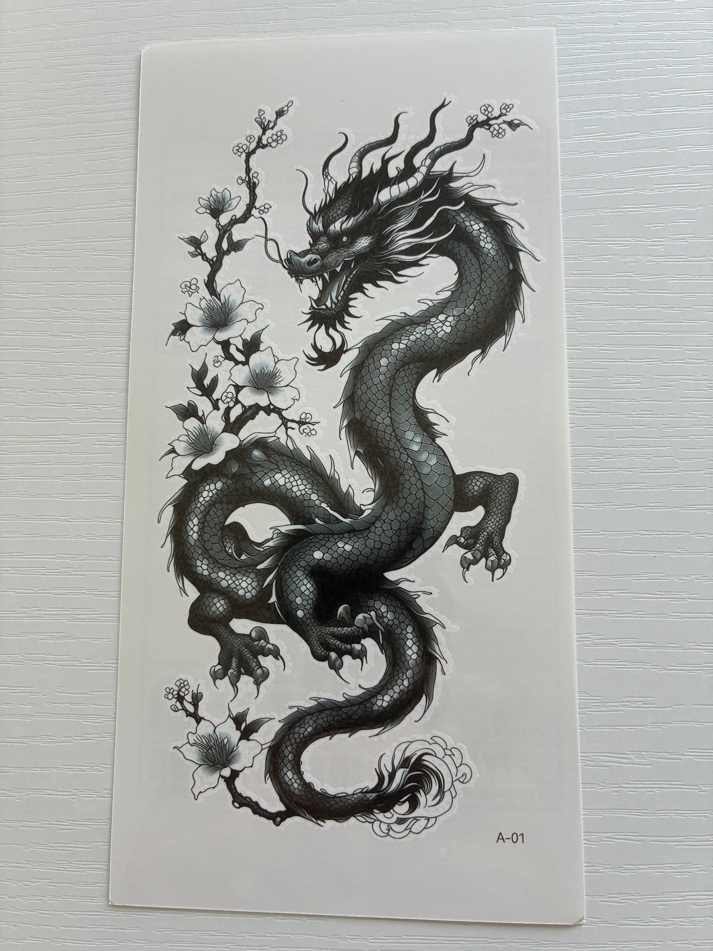 Tatouage éphémère dragon et fleurs N°1