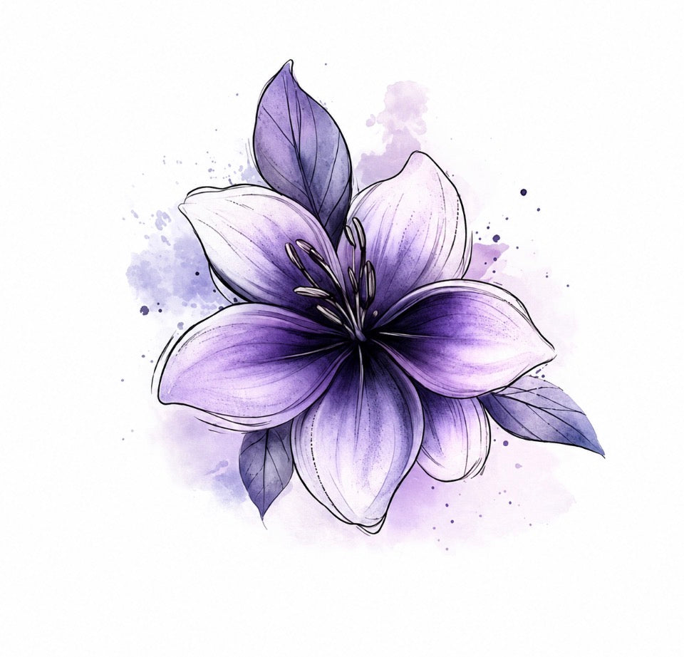 Tatouage éphémère fleur violette aquarelle