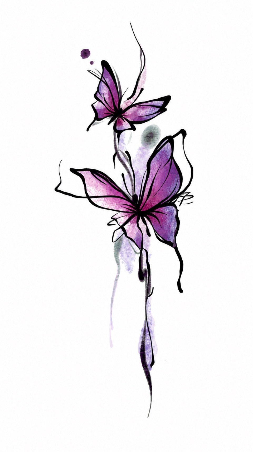 Tatouage éphémère papillons violets aquarelle