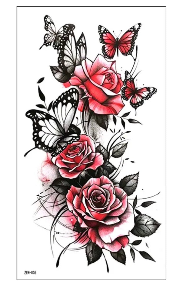 Tatouage éphémère roses et papillons