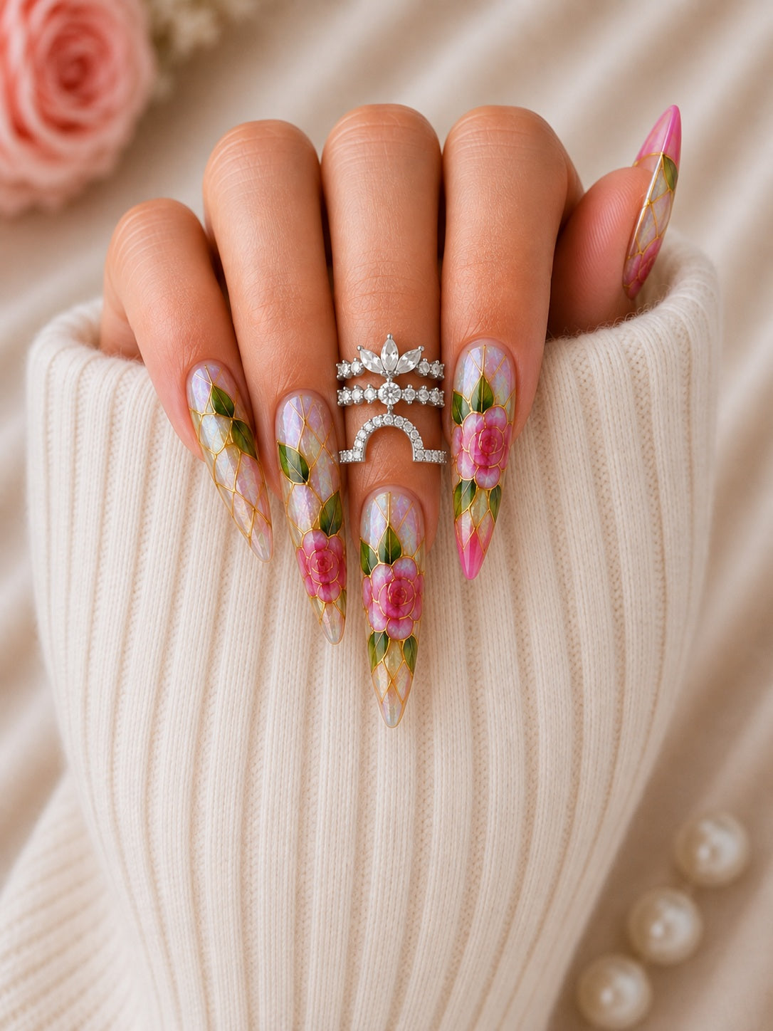 Bague d'ongle Lotus – Argentée