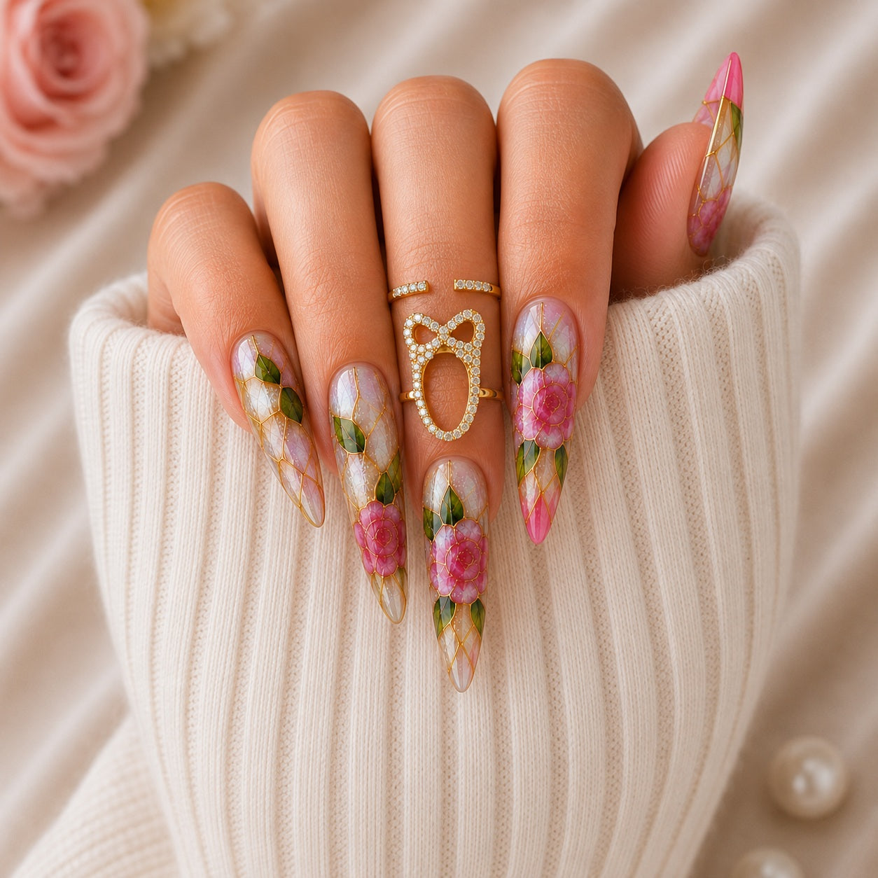 Bague d'ongle Nœud précieux dorée
