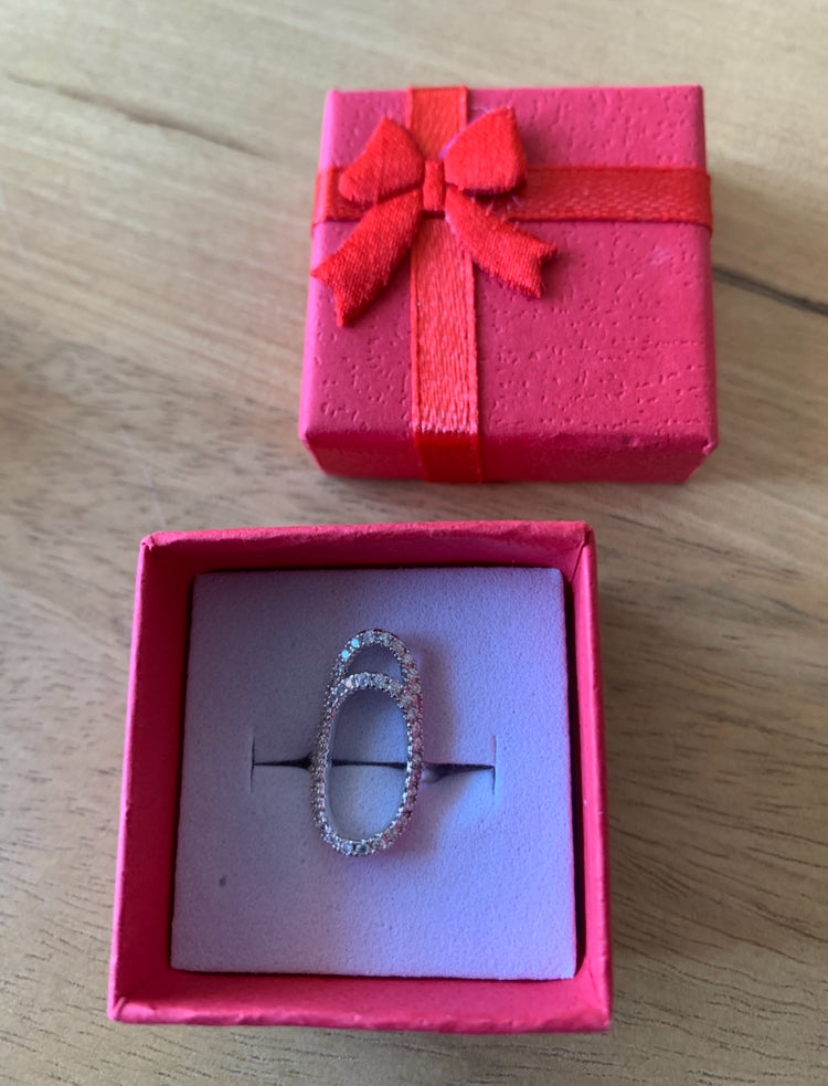 Bague Double Ovale argentée à strass