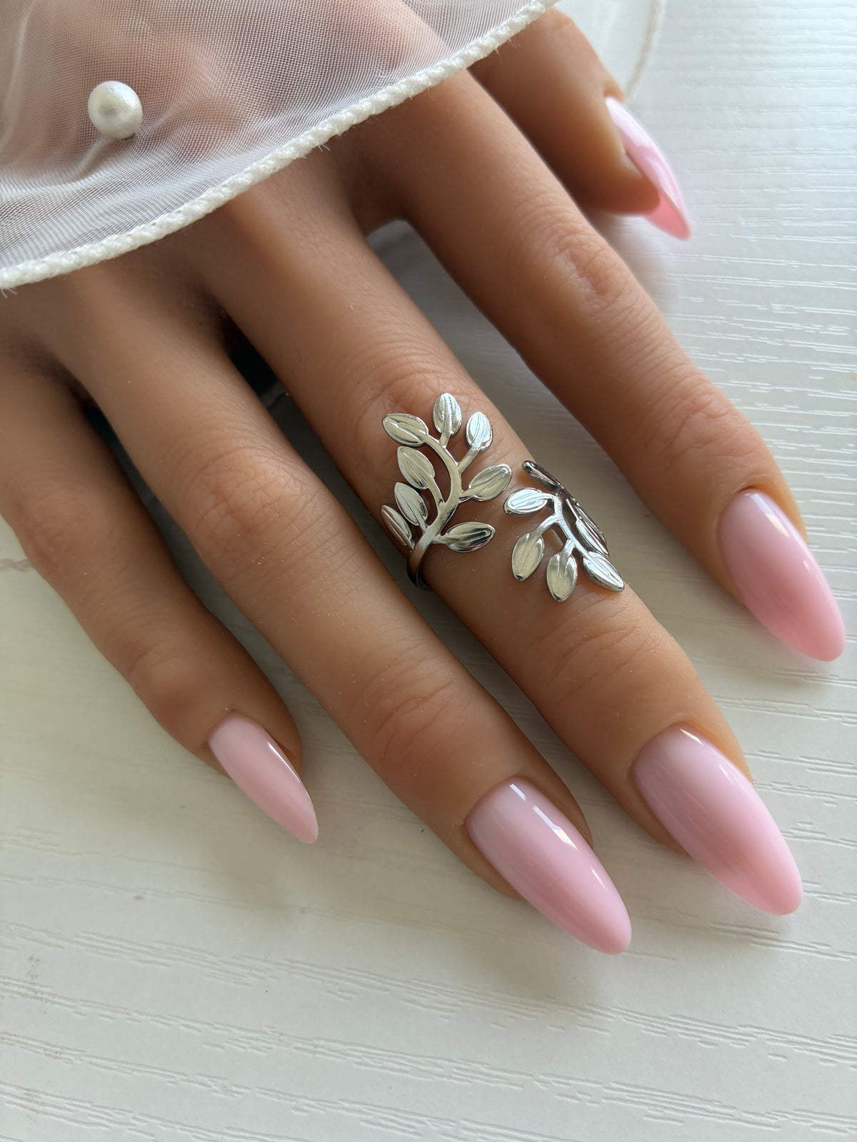 Bague Branche d’Olivier argentée – Acier inoxydable – Ajustable