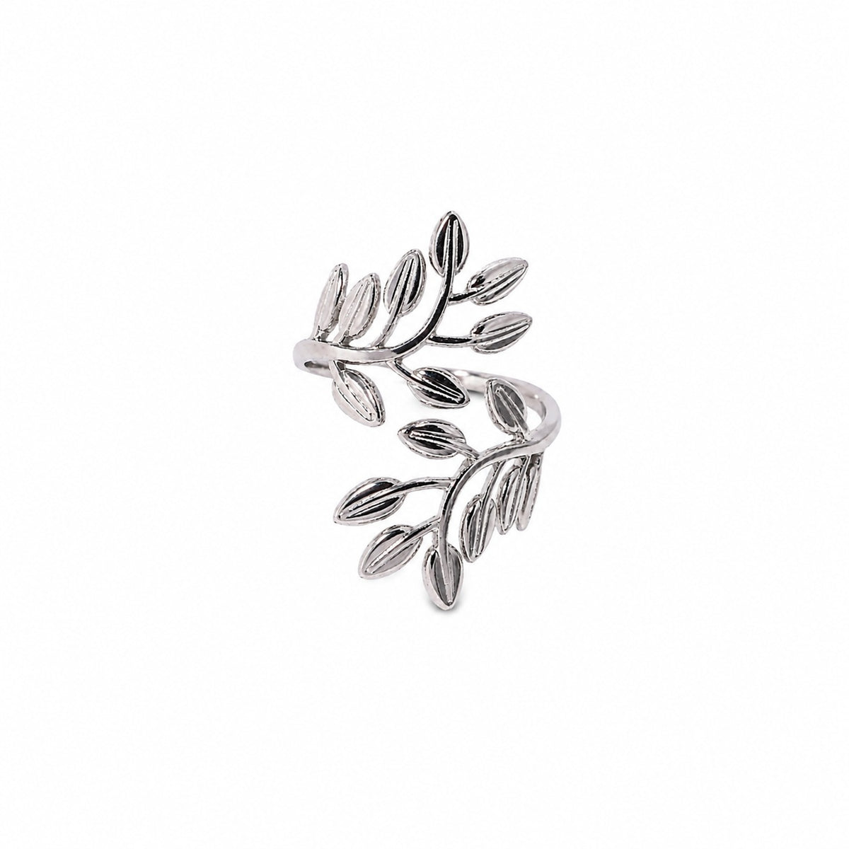 Bague Branche d’Olivier argentée – Acier inoxydable – Ajustable