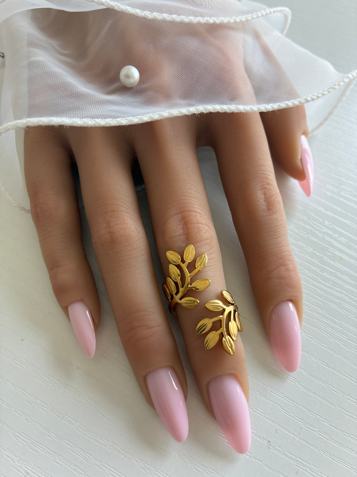 Bague Branche d’Olivier dorée – Acier inoxydable – Ajustable