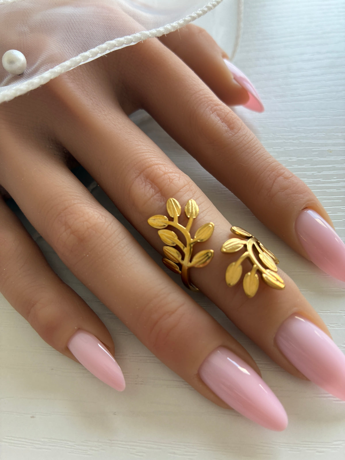 Bague Branche d’Olivier dorée – Acier inoxydable – Ajustable