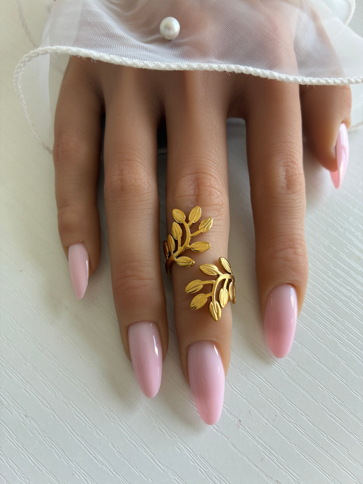 Bague Branche d’Olivier dorée – Acier inoxydable – Ajustable