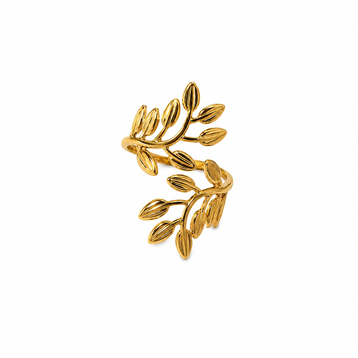 Bague Branche d’Olivier dorée – Acier inoxydable – Ajustable