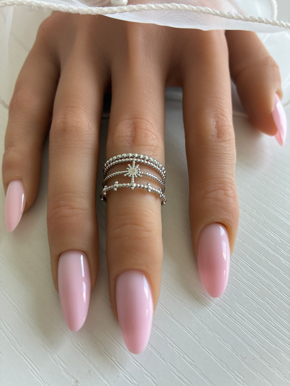 Bague Soleil argentée ajourée – Acier inoxydable – Ajustable