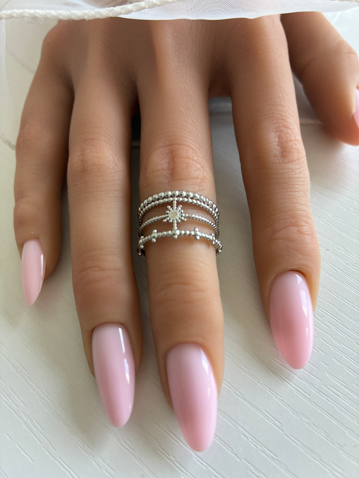 Bague Soleil argentée ajourée – Acier inoxydable – Ajustable