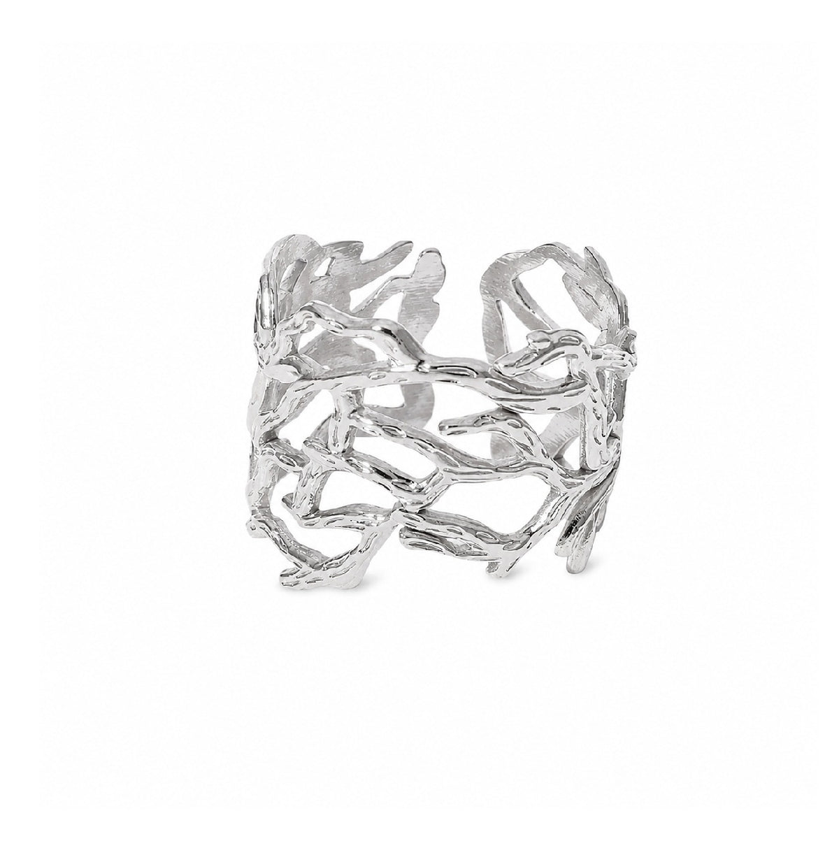 Bague Soleil argentée multi-rangs – Acier inoxydable – Ajustable