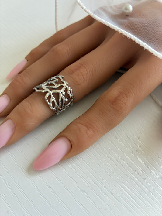 Bague Soleil argentée multi-rangs – Acier inoxydable – Ajustable