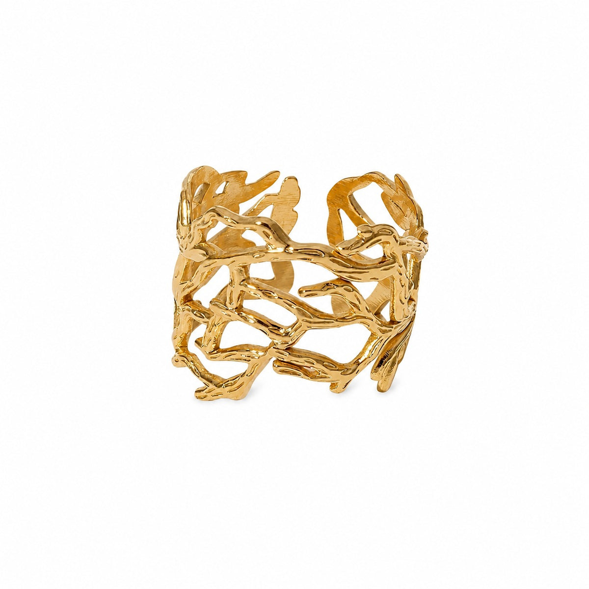 Bague Branches dorée ajourée – Acier inoxydable – Ajustable