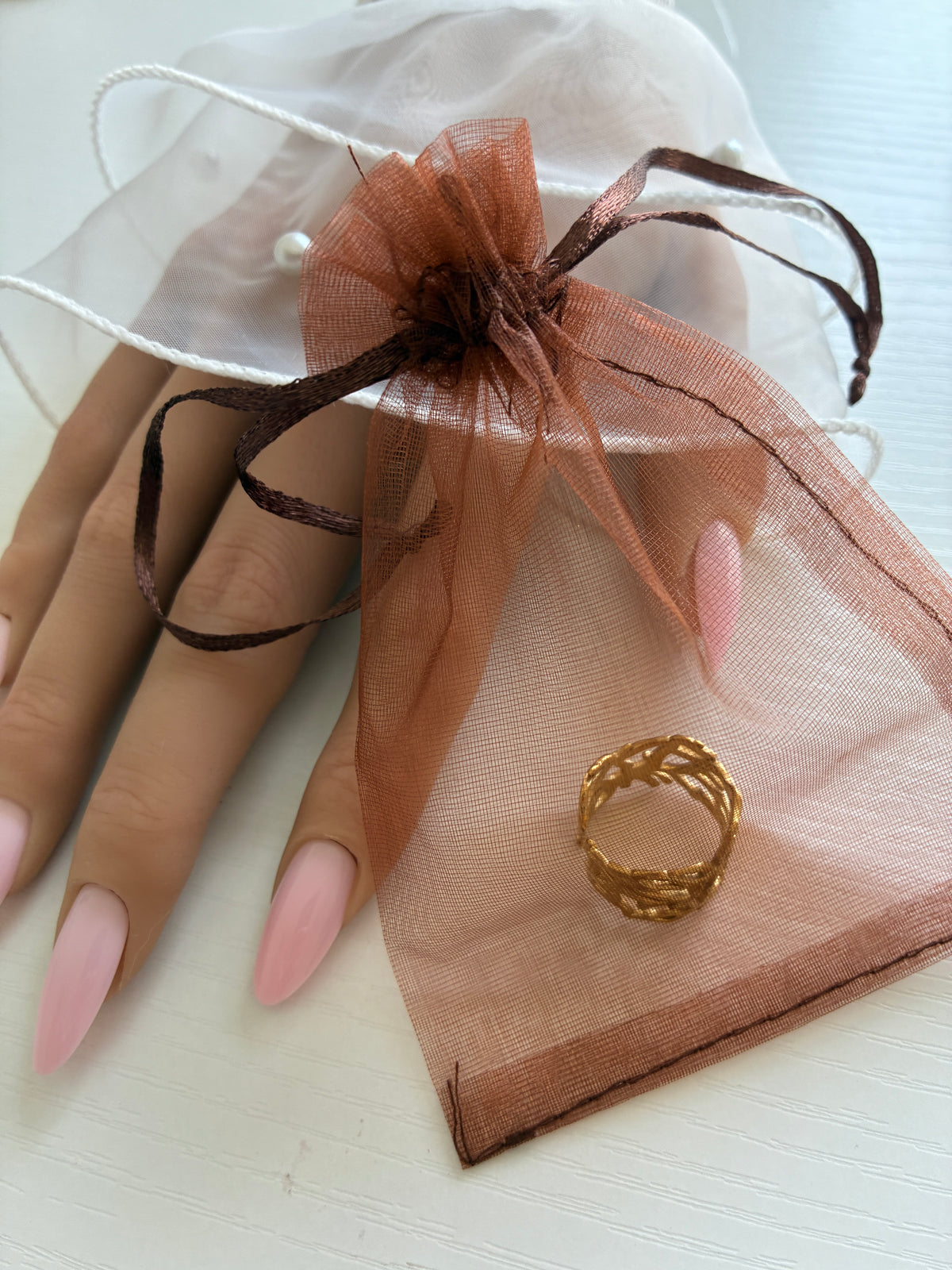 Bague Branches dorée ajourée – Acier inoxydable – Ajustable