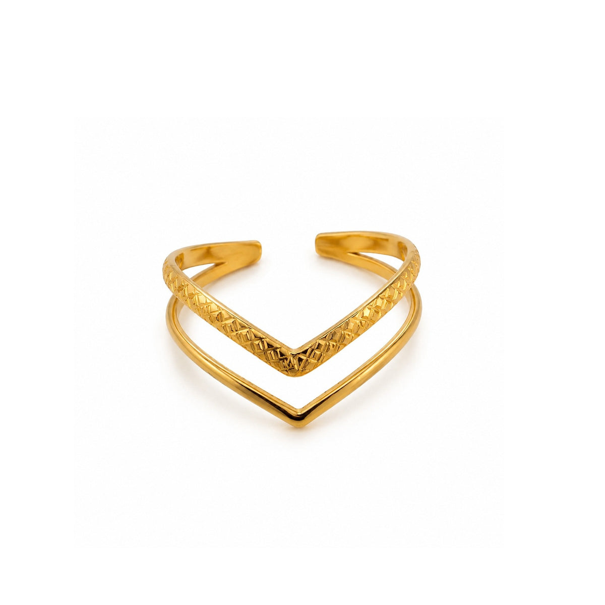 Bague Double Chevron dorée – Acier inoxydable – Ajustable