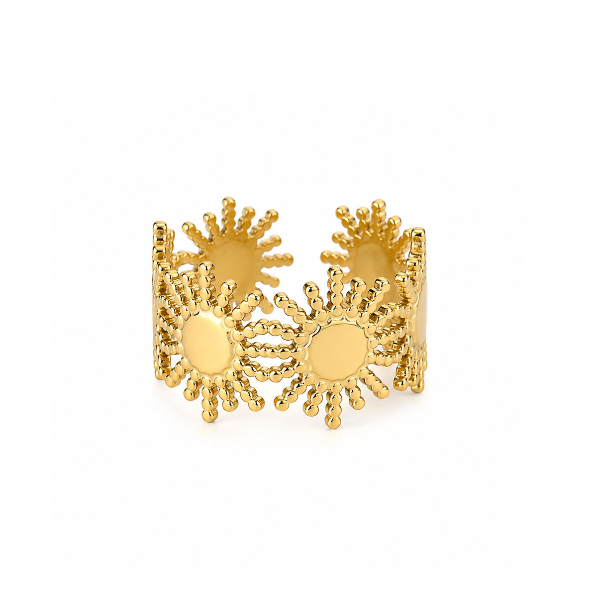 Bague Soleil dorée ajourée – Acier inoxydable – Ajustable