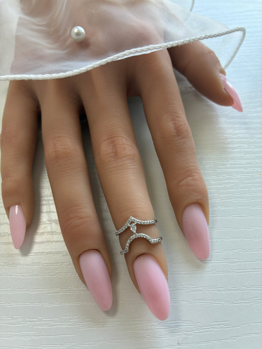 Bague d’ongle Double V argentée à strass & goutte – Ajustable