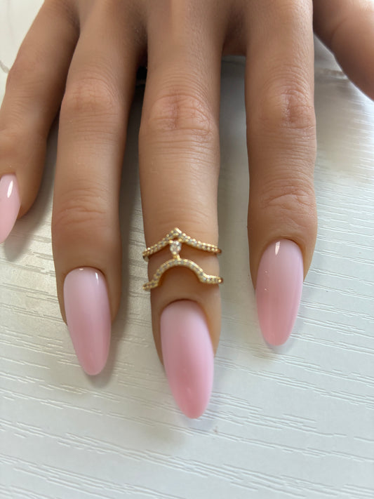 Bague d’ongle Double V Dorée à strass & goutte – Ajustable