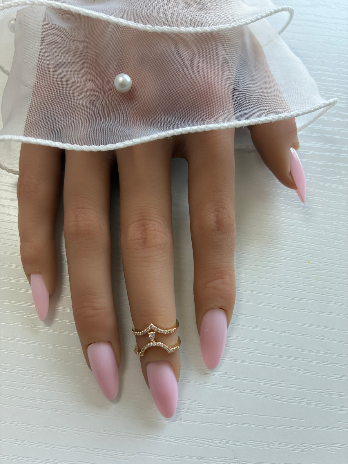 Bague d’ongle Double V Dorée à strass & goutte – Ajustable