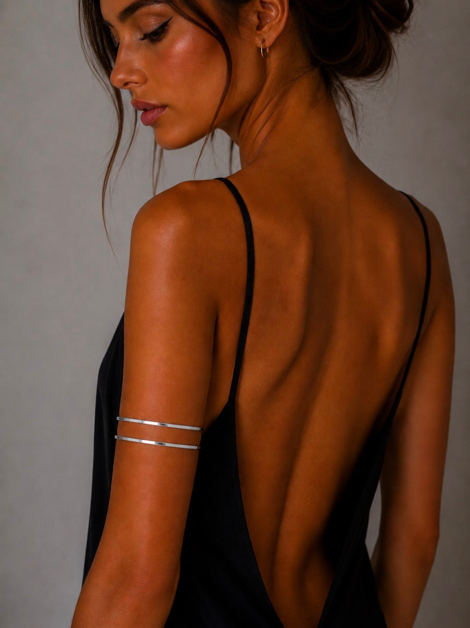 Bracelet de bras double anneau argenté – Ajustable