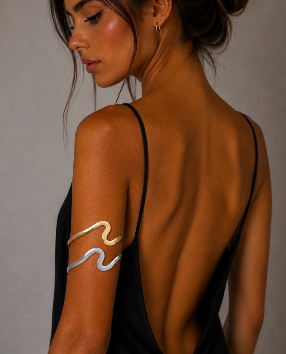 Duo de bracelets de bras Ondulation – Doré & Argenté