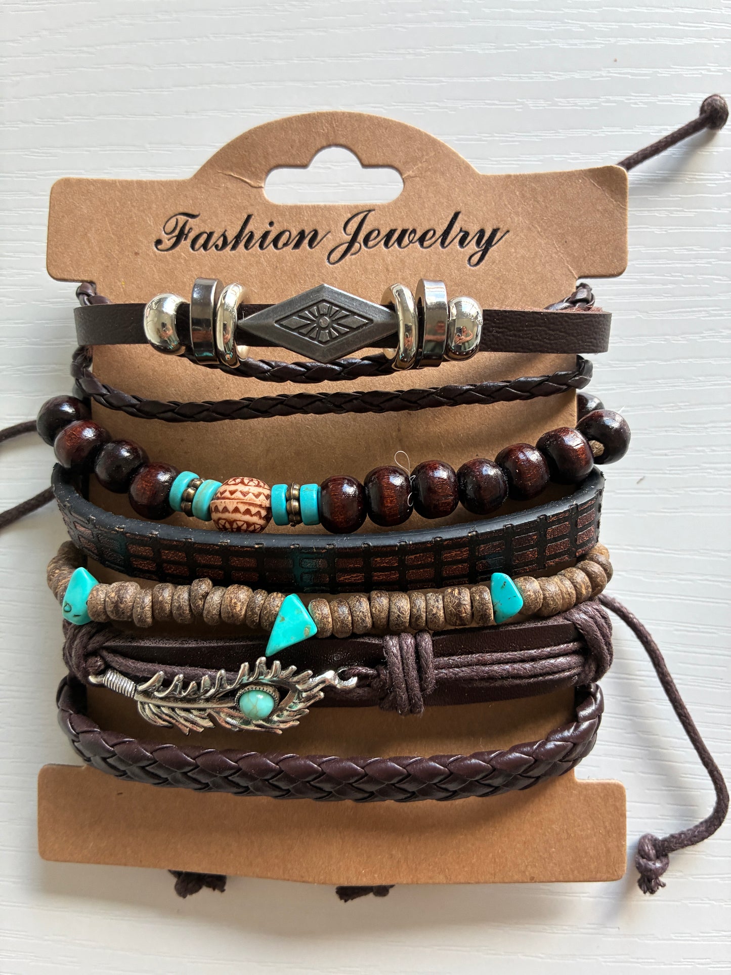 Lot de 6 bracelets bohème – Marron & turquoise – Modèle 2