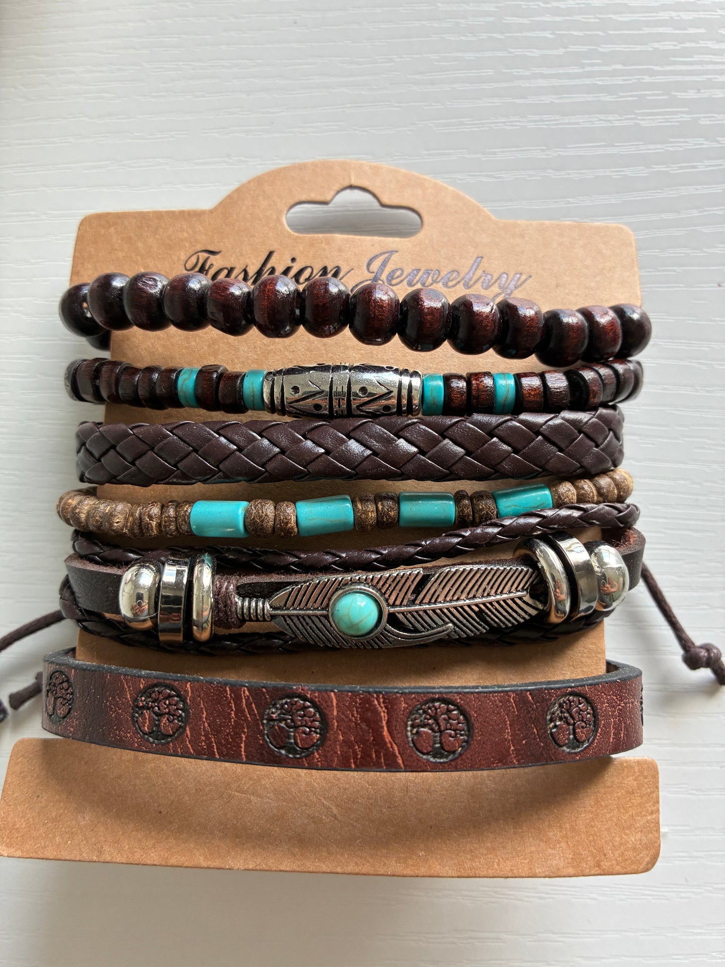 Lot de 6 bracelets bohème – Marron & turquoise – Modèle 3
