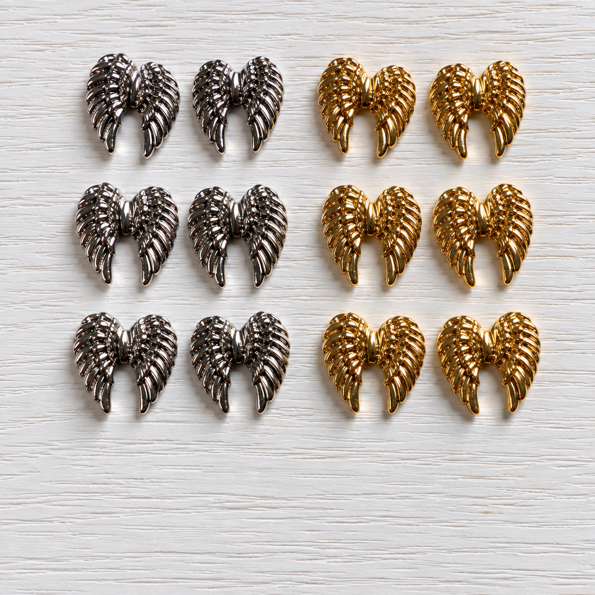 Bijoux d'ongles 3D – Ailes d'ange dorées et argentées – Lot de 12