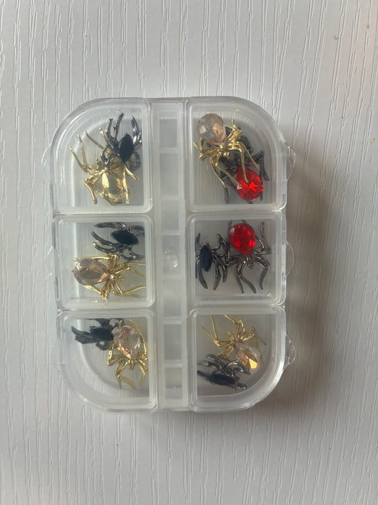 Araignées bijoux 3D assorties avec strass – 12 pièces