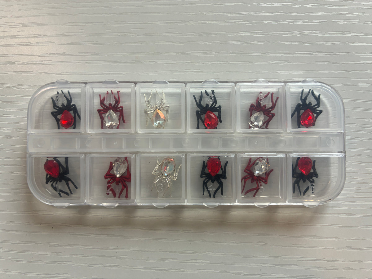 Araignées bijoux 3D rouges avec strass – Nail Art