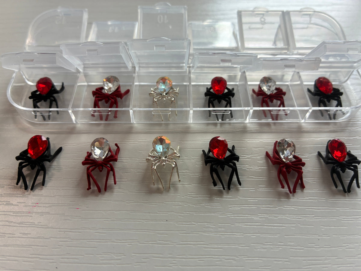 Araignées bijoux 3D rouges avec strass – Nail Art