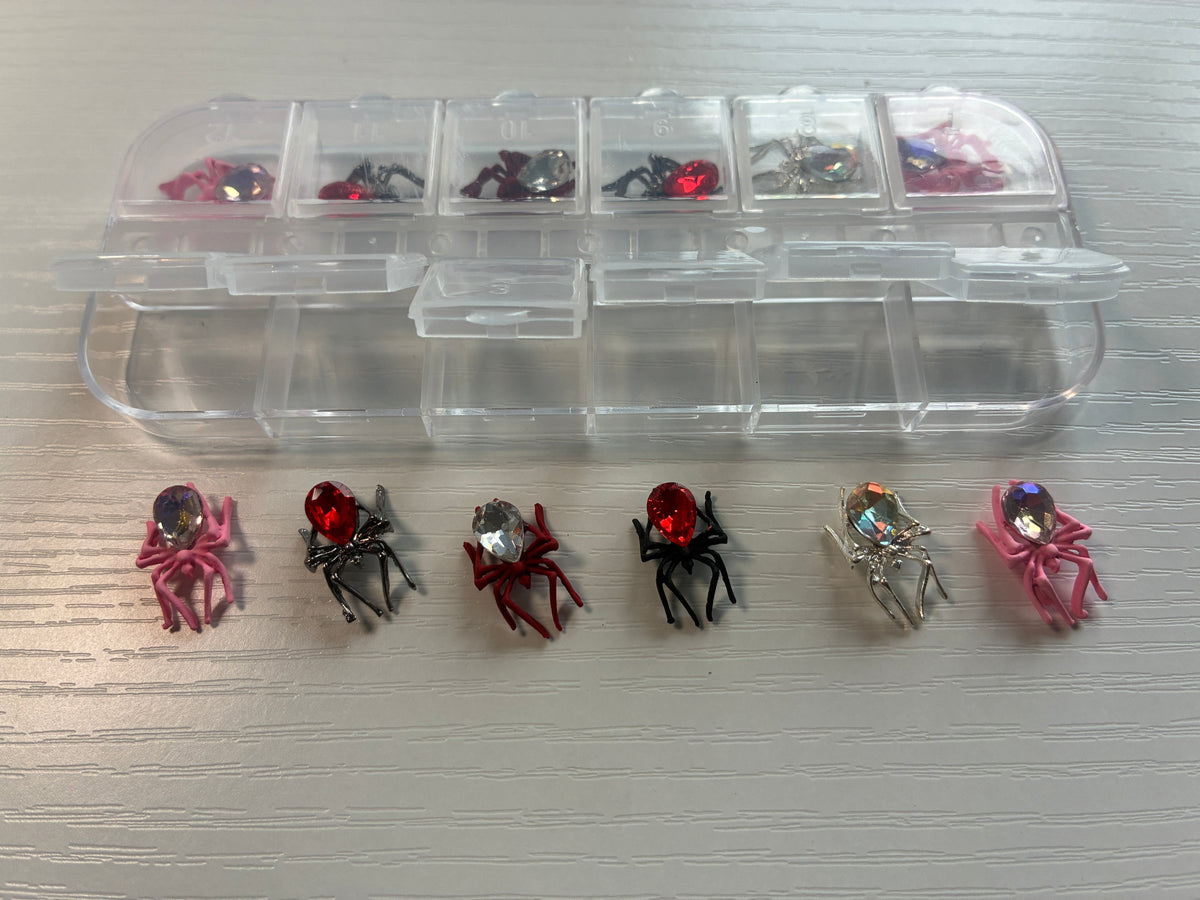 Araignées bijoux 3D multicolores avec strass – Nail Art