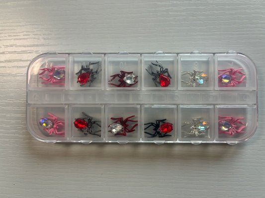 Araignées bijoux 3D multicolores avec strass – Nail Art