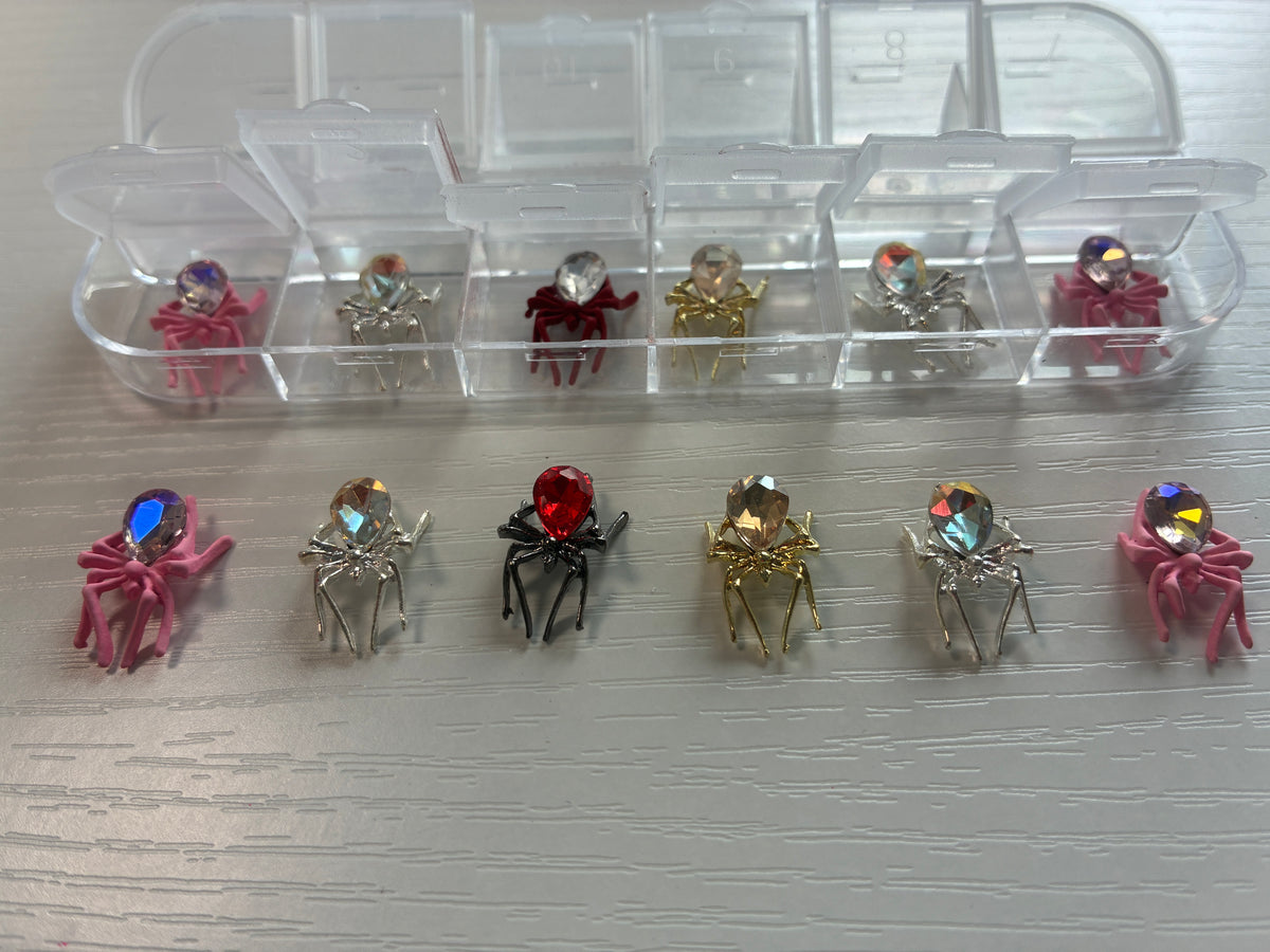 Araignées bijoux 3D roses avec strass – Nail Art