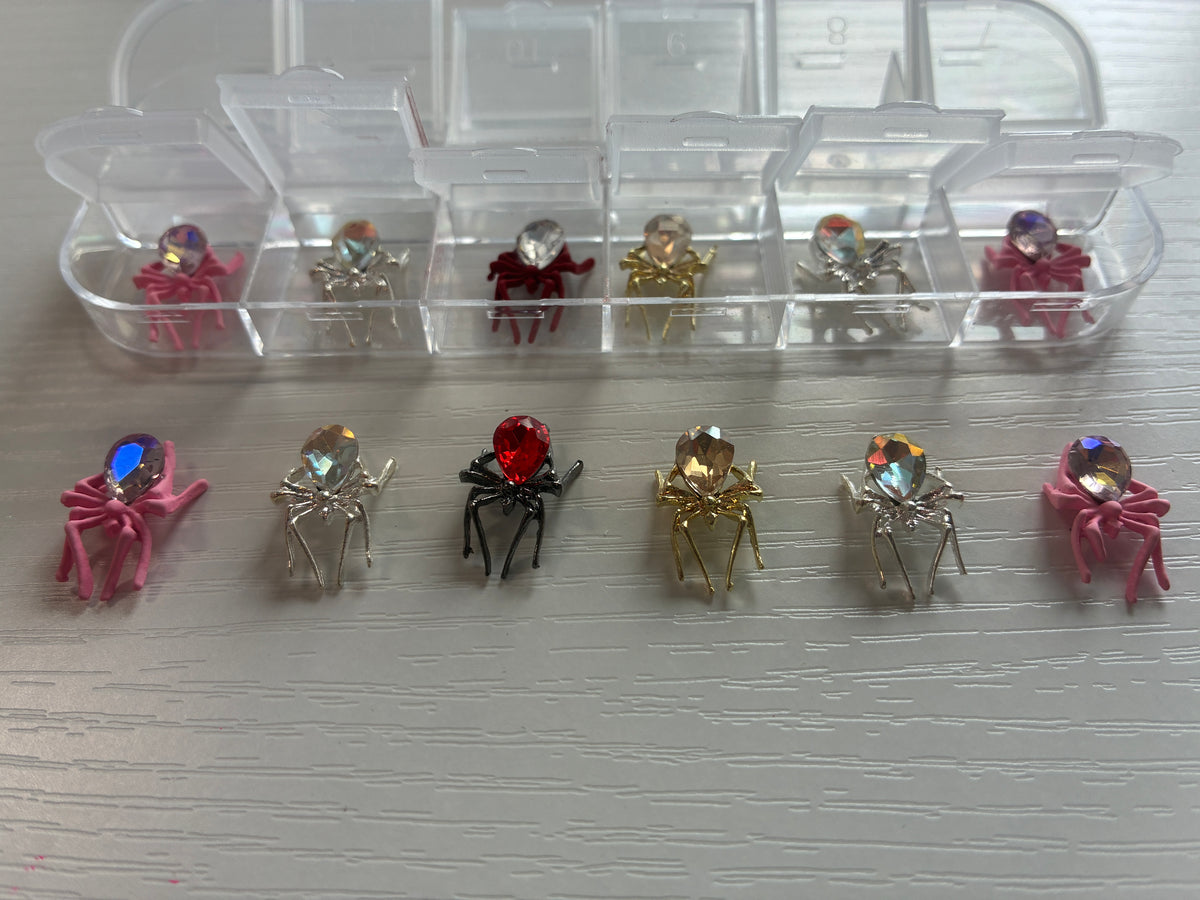 Araignées bijoux 3D roses avec strass – Nail Art