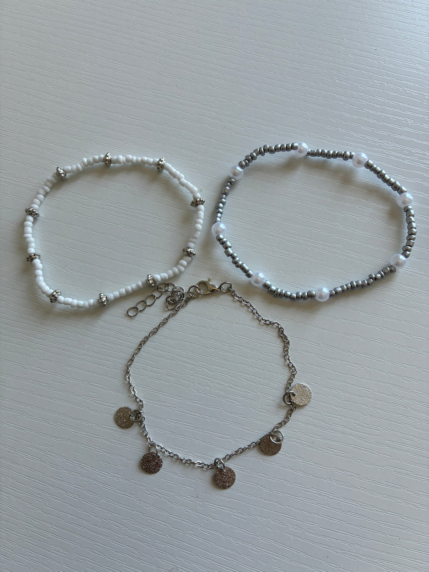 Lot de 3 chaînes de cheville argentées – Perles & pampilles – Bohème chic
