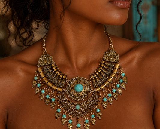 Collier bohème doré turquoise
