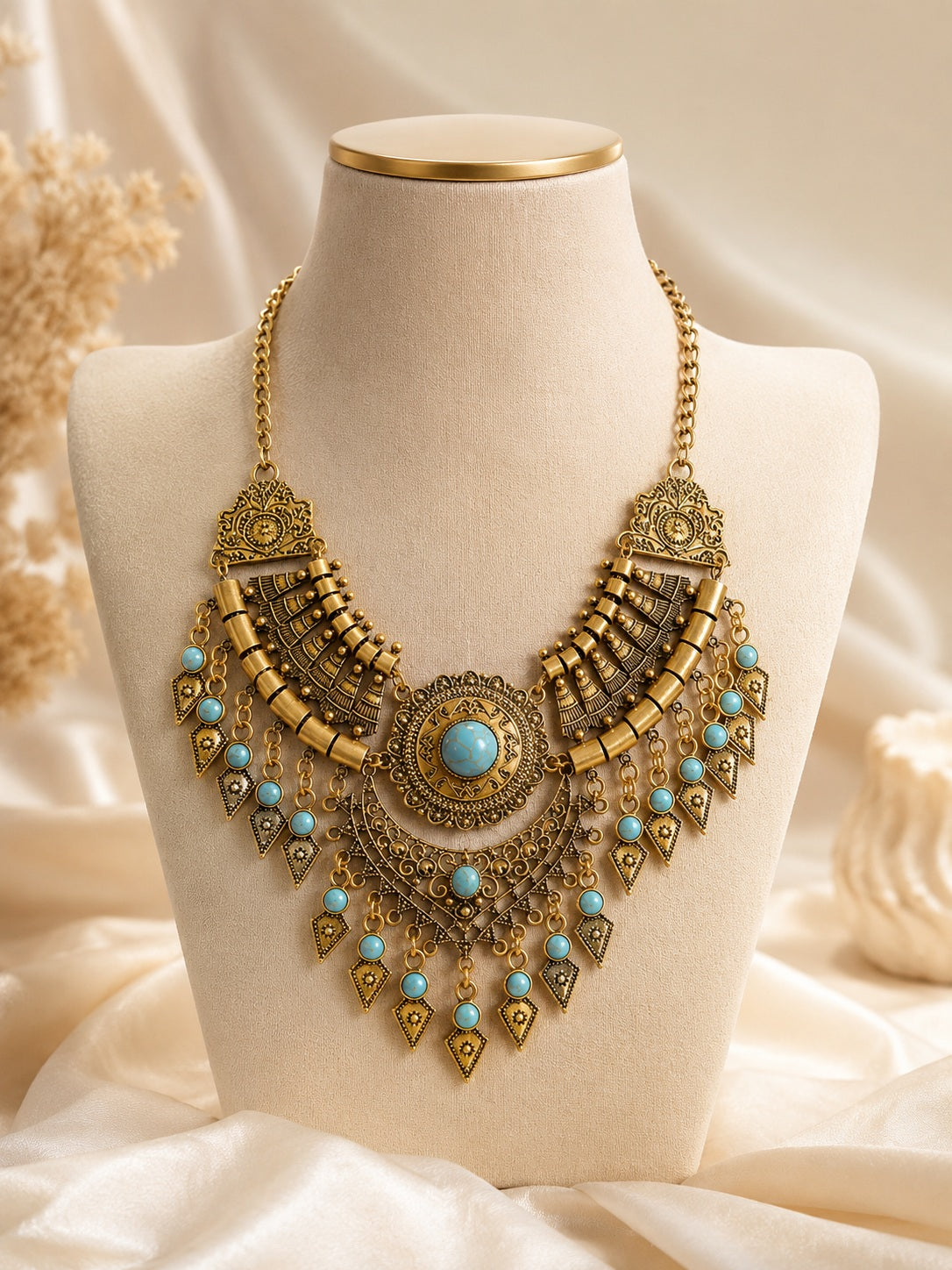 Collier bohème doré turquoise