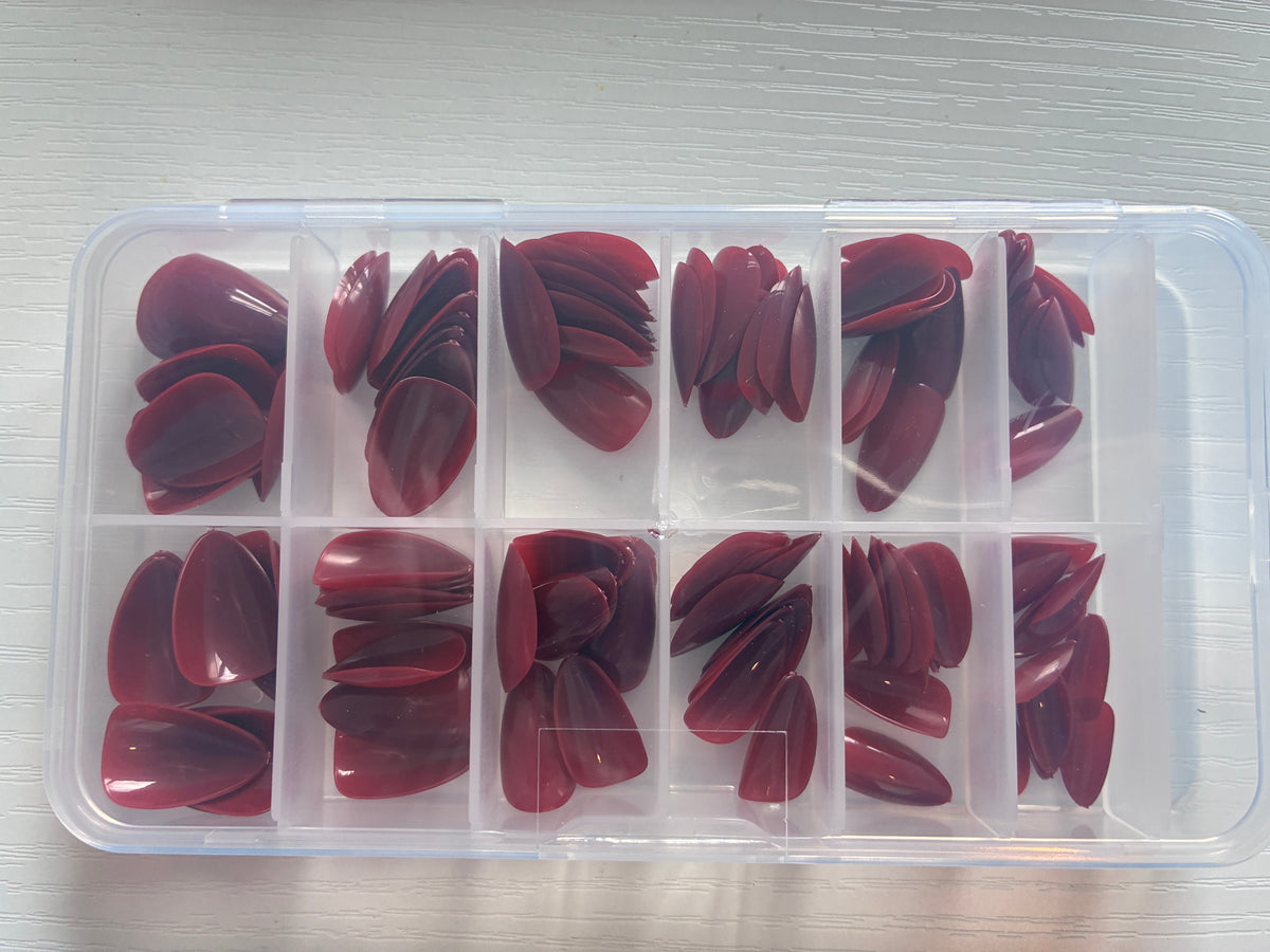 120 capsules amande courtes bordeaux – 12 tailles + kit de pose