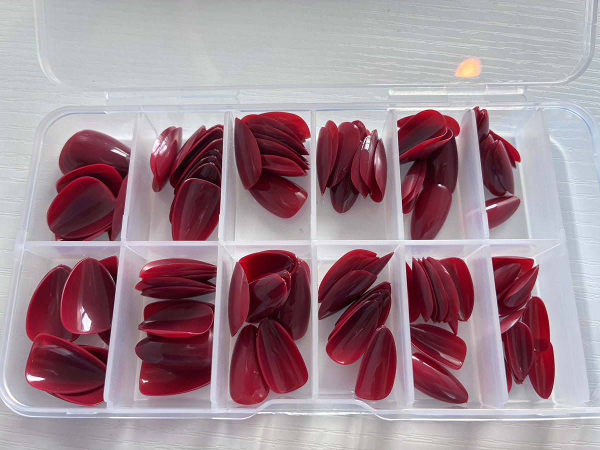 120 capsules amande courtes bordeaux – 12 tailles + kit de pose