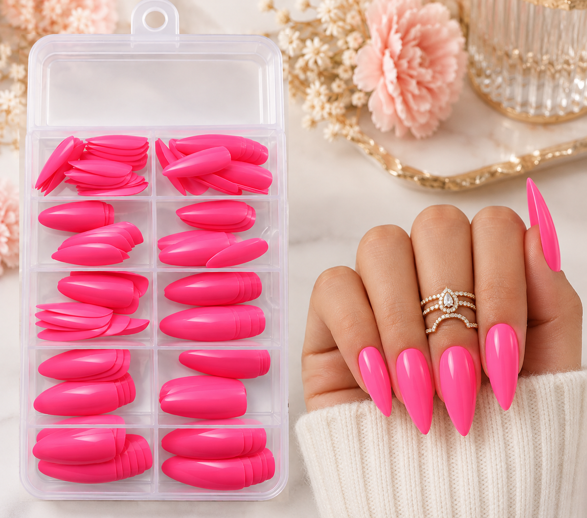 120 capsules pour ongles amande roses – 10 tailles + kit de pose