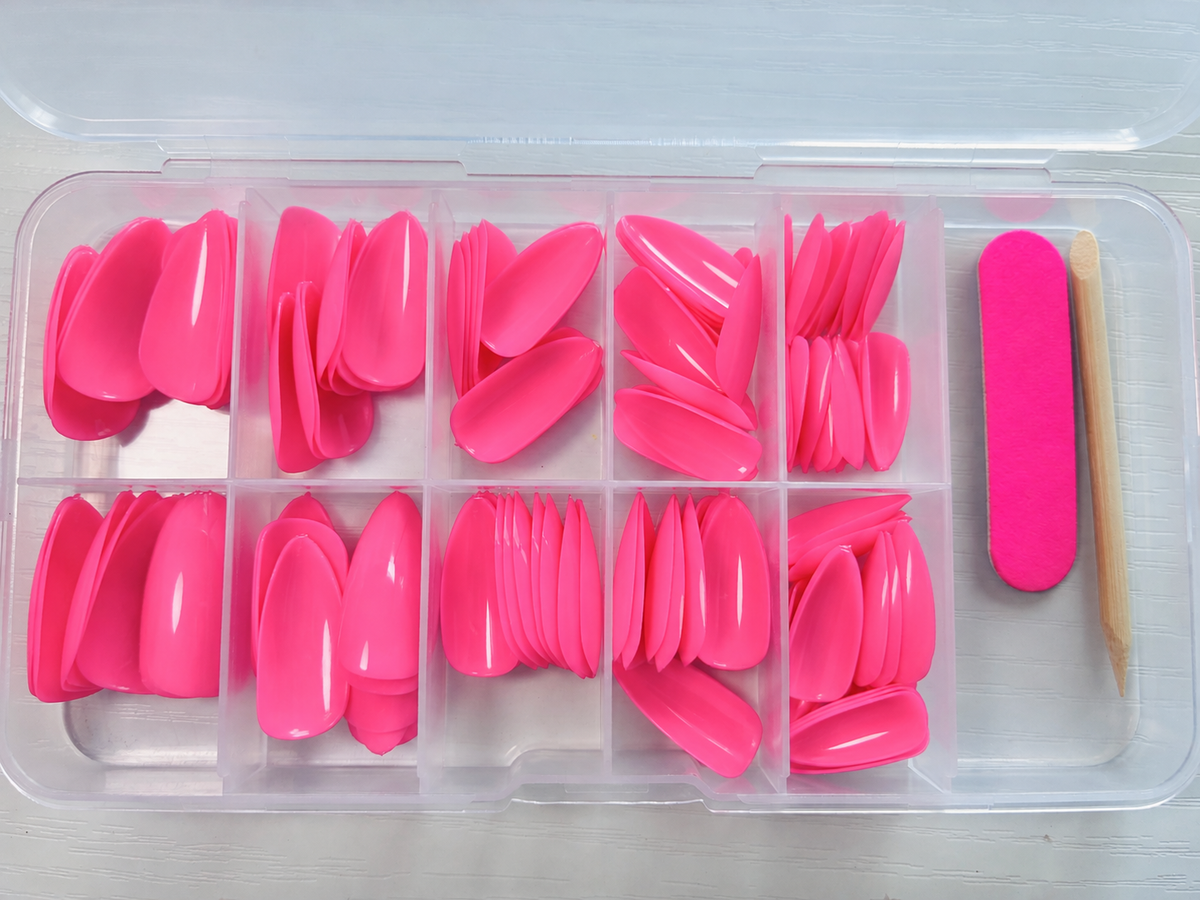 120 capsules pour ongles amande roses – 10 tailles + kit de pose